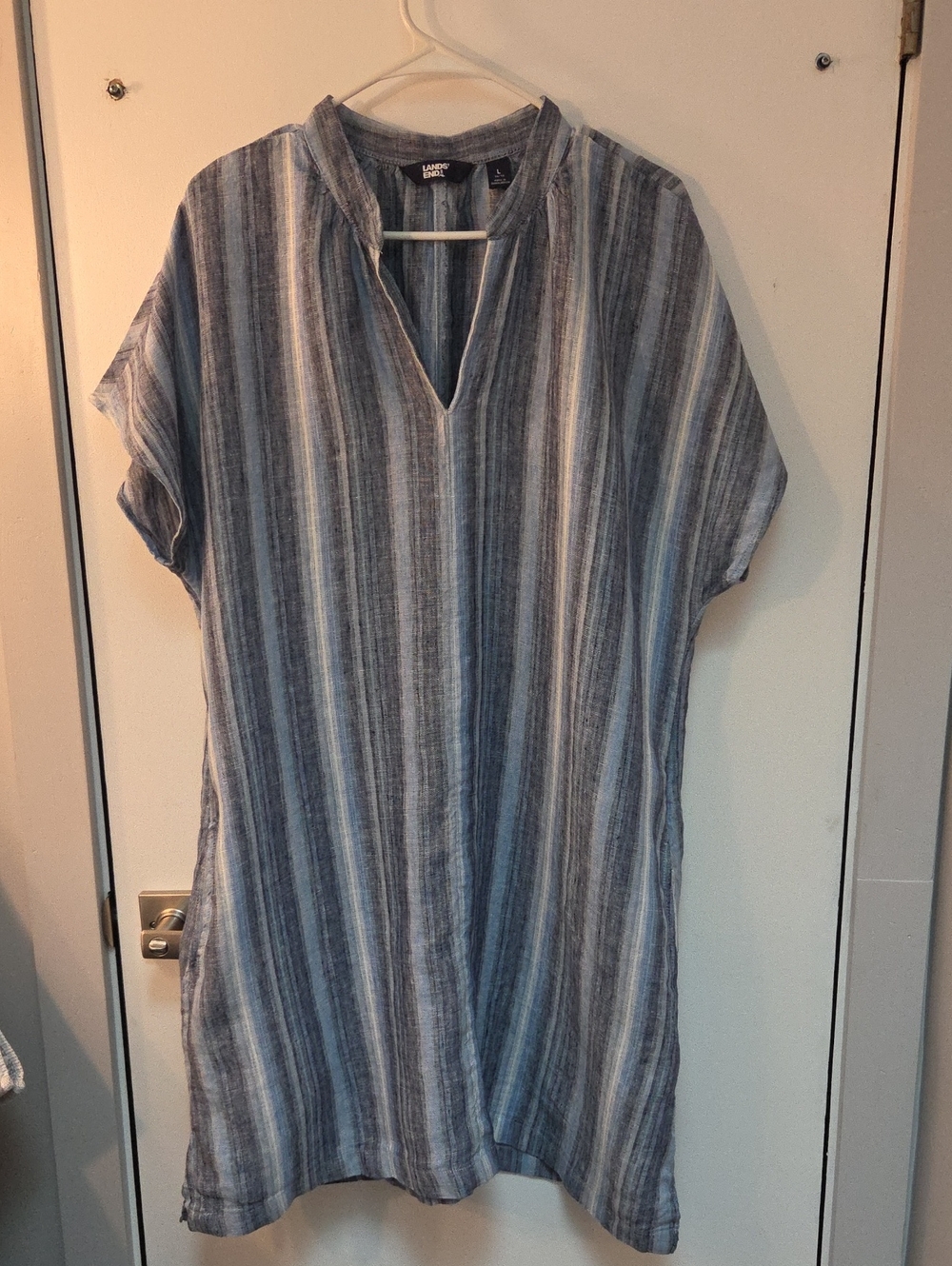 Lands' End Blue and White Striped Midi Tunic Dress